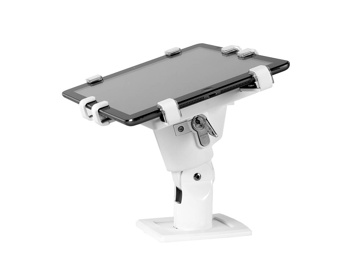 Gripzo Universal Tablet Halterung Diebstahlschutz 7-11 Zoll, Säule rund, weiß
