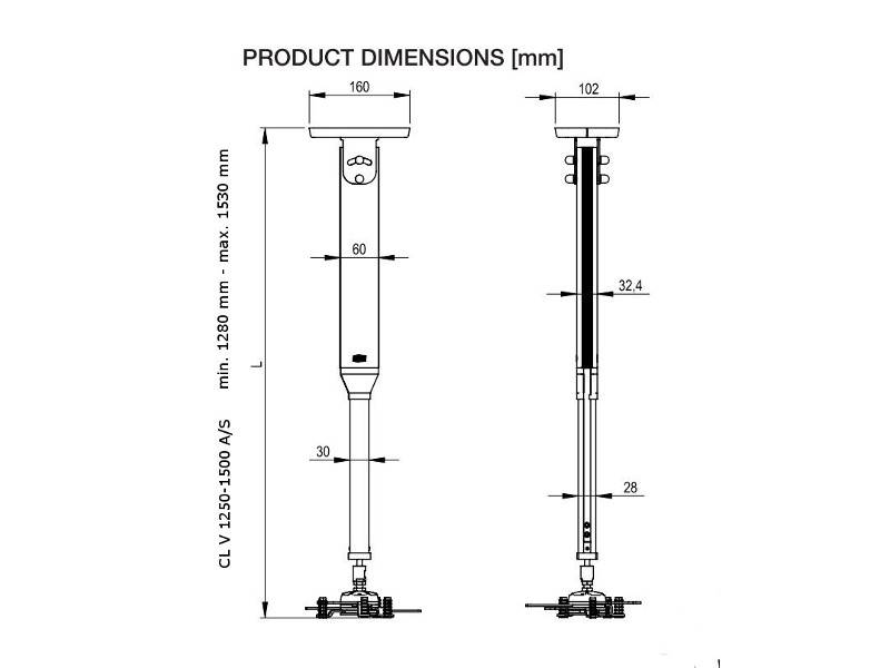SMS CL V 1250-1500 Beamer Deckenhalterung mit Höhenverstellung (AE021022) silber