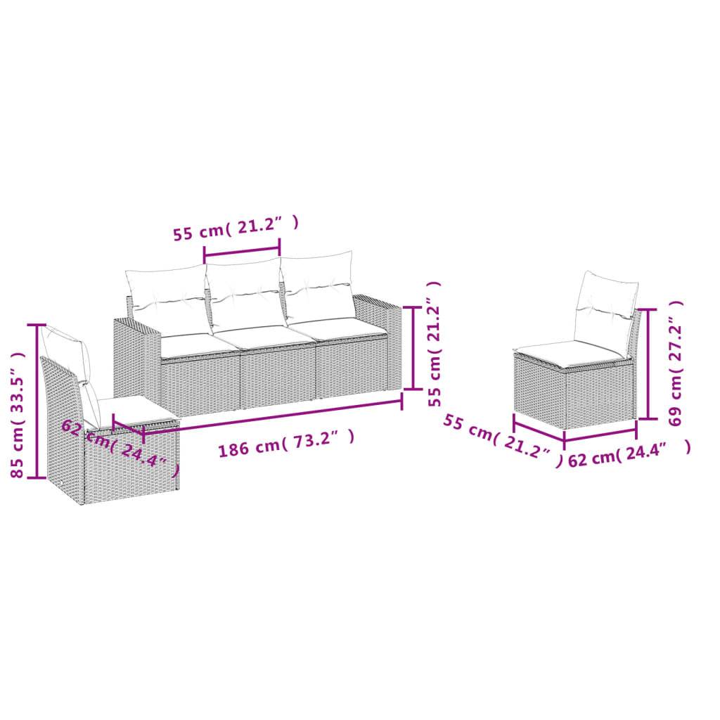 vidaXL 5-tlg. Garten-Sofagarnitur mit Kissen Grau Poly Rattan