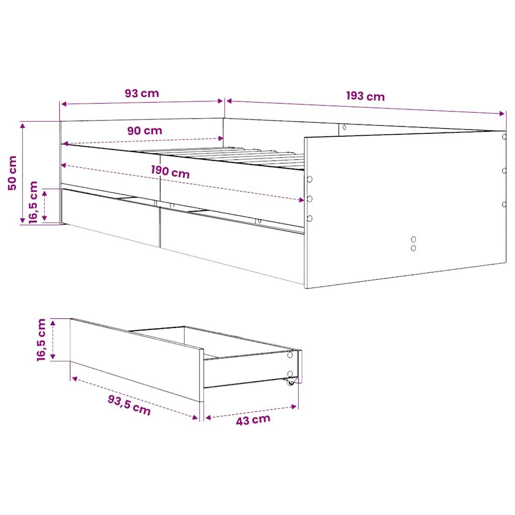 vidaXL Bettgestell mit Schubladen Weiß 90x190 cm