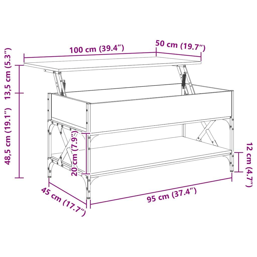 vidaXL Couchtisch Räuchereiche 100x50x50 cm Holzwerkstoff und Metall