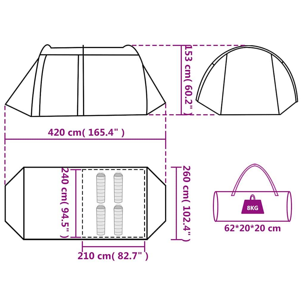 vidaXL Tunnelzelt 4 Personen Blau Wasserdicht