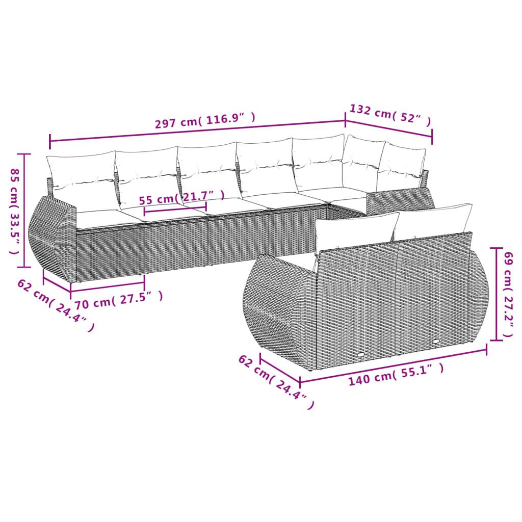 vidaXL 8-tlg. Garten-Sofagarnitur mit Kissen Beige Poly Rattan