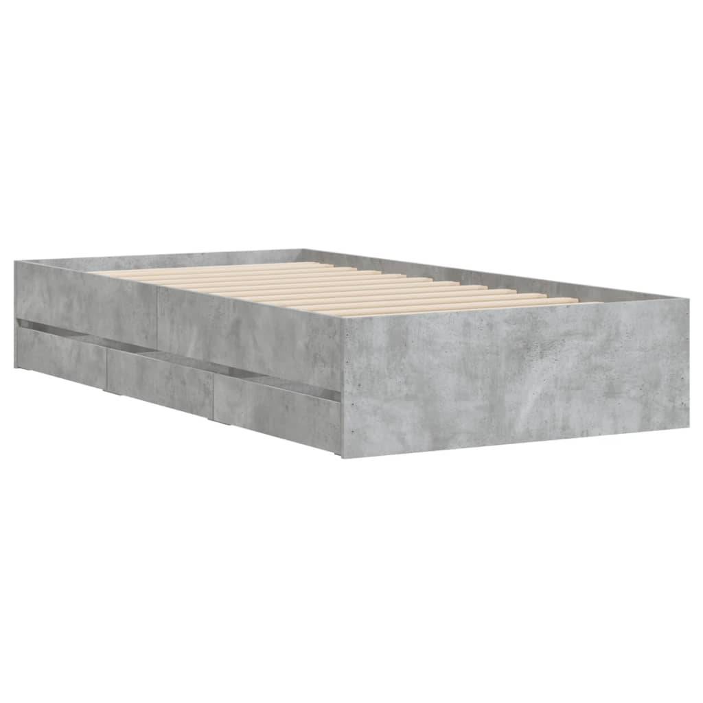 vidaXL Bettgestell mit Schubladen Betongrau 75x190 cm Holzwerkstoff