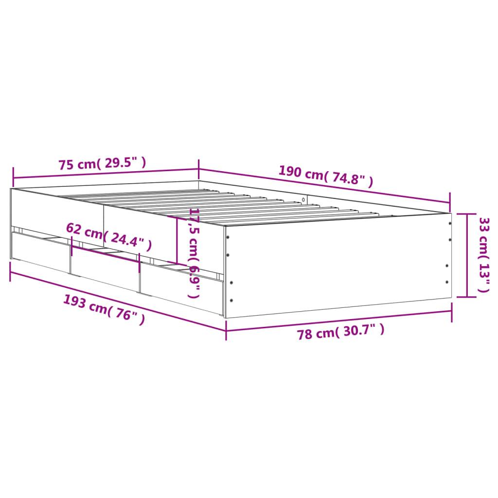 vidaXL Bettgestell mit Schubladen Betongrau 75x190 cm Holzwerkstoff