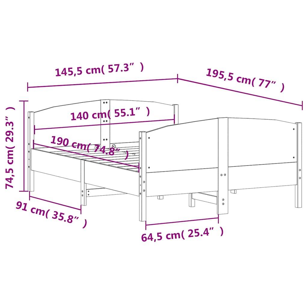 vidaXL Massivholzbett ohne Matratze Wachsbraun 140x190 cm Kiefernholz