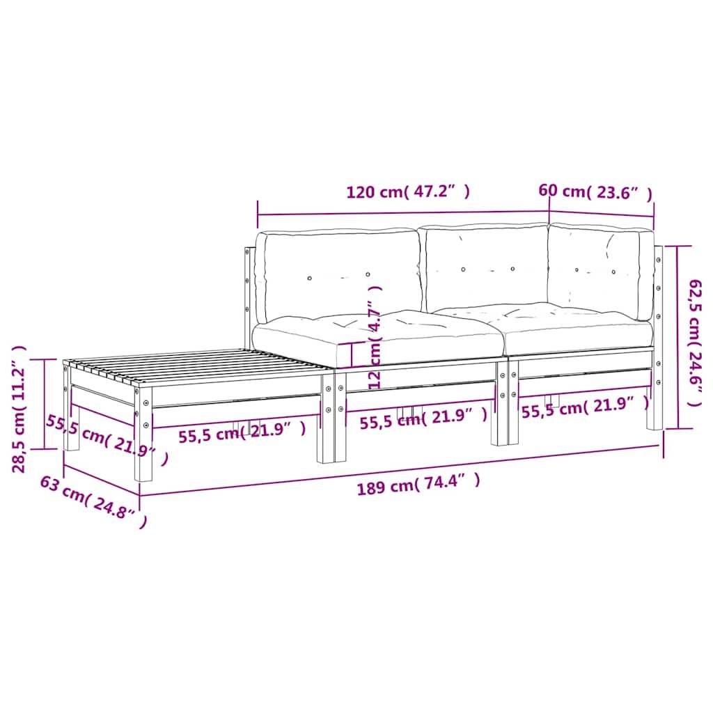 vidaXL Gartensofa mit Kissen und Fußhocker Massivholz Douglasie
