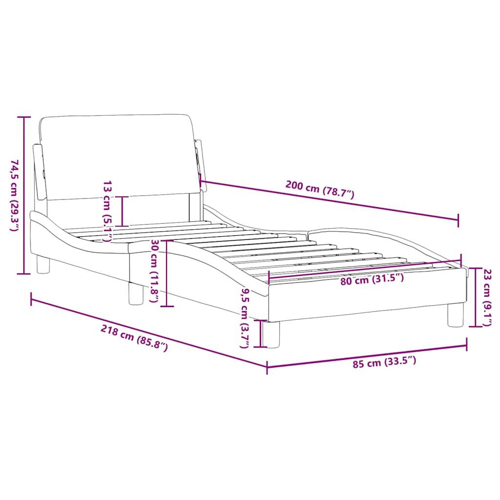 vidaXL Bettgestell ohne Matratze Hellgrau 80x200 cm Stoff