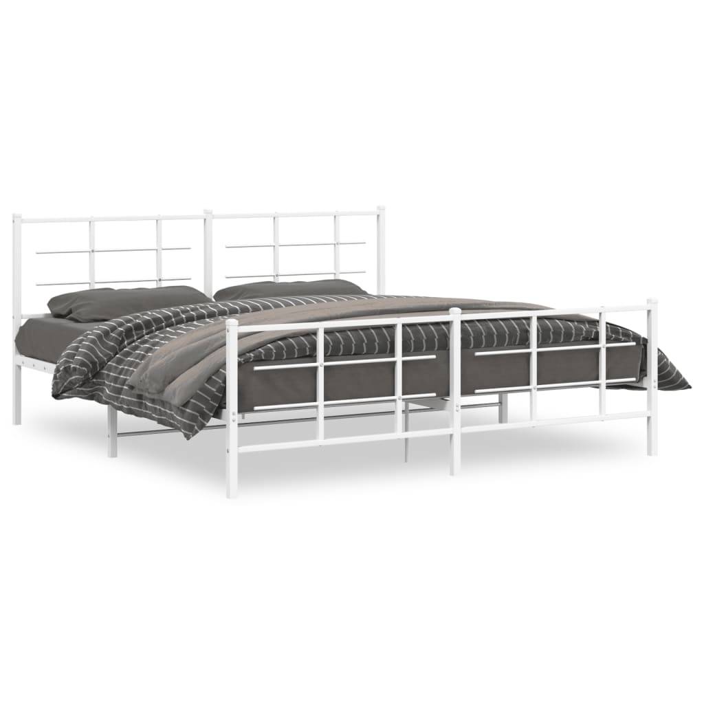 vidaXL Bettgestell mit Kopf- und Fußteil Metall Weiß 183x213 cm