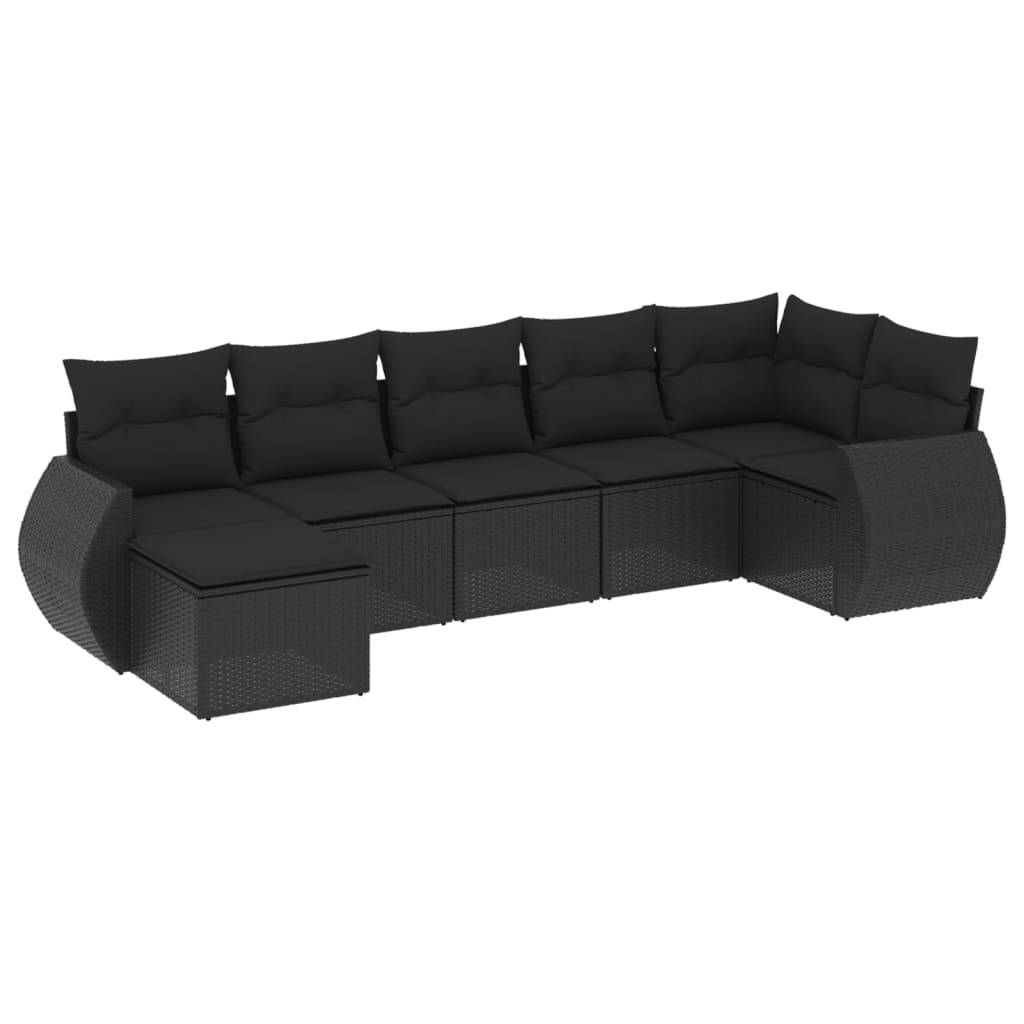 vidaXL 7-tlg. Garten-Sofagarnitur mit Kissen Schwarz Poly Rattan