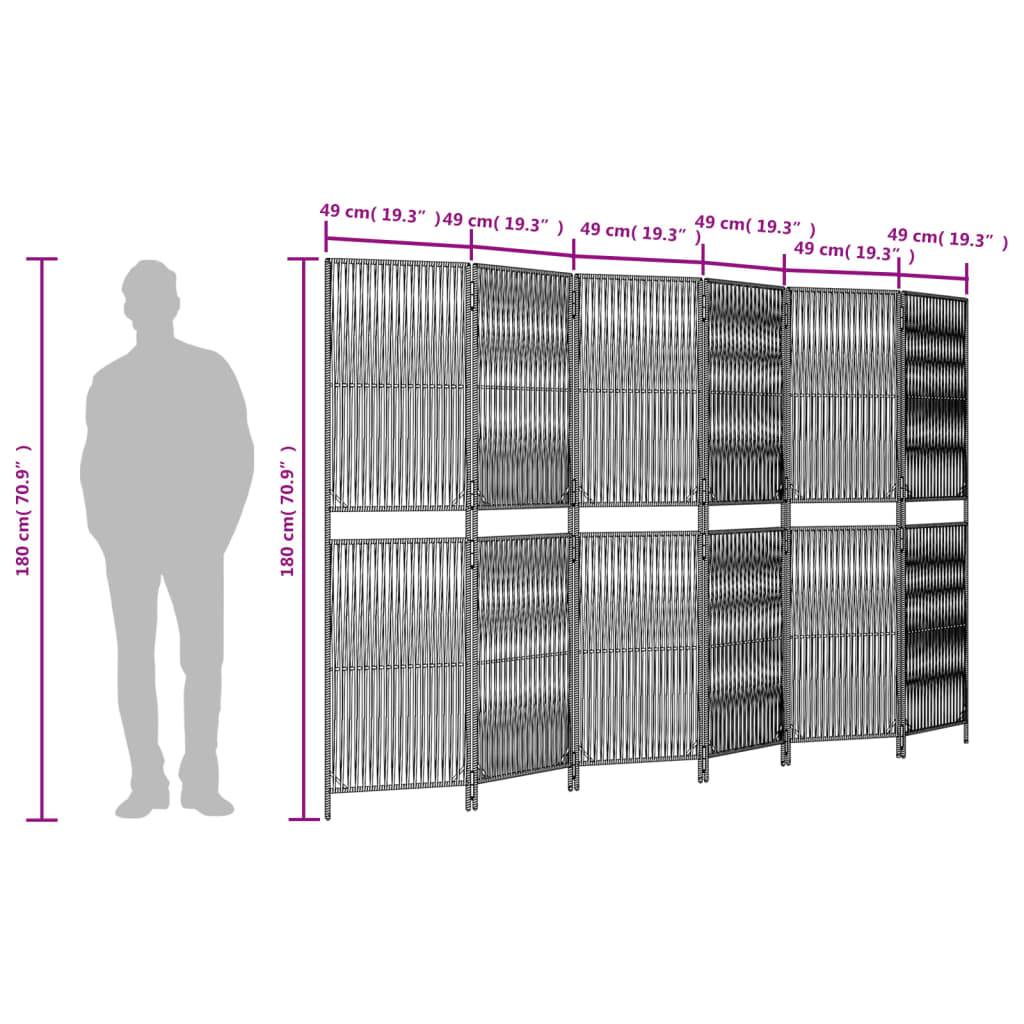 vidaXL Paravent 6-tlg. Braun Poly Rattan