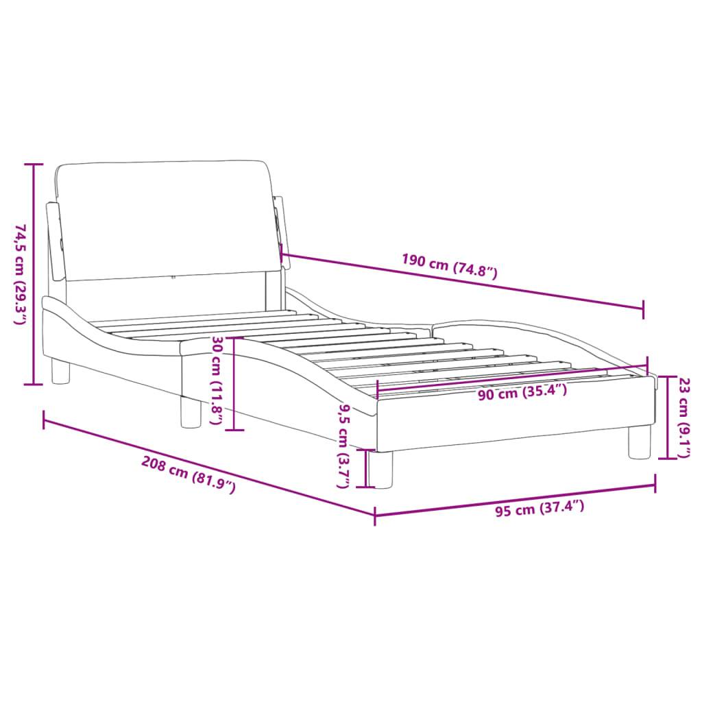 vidaXL Bettgestell ohne Matratze Hellgrau 90x190 cm Samt