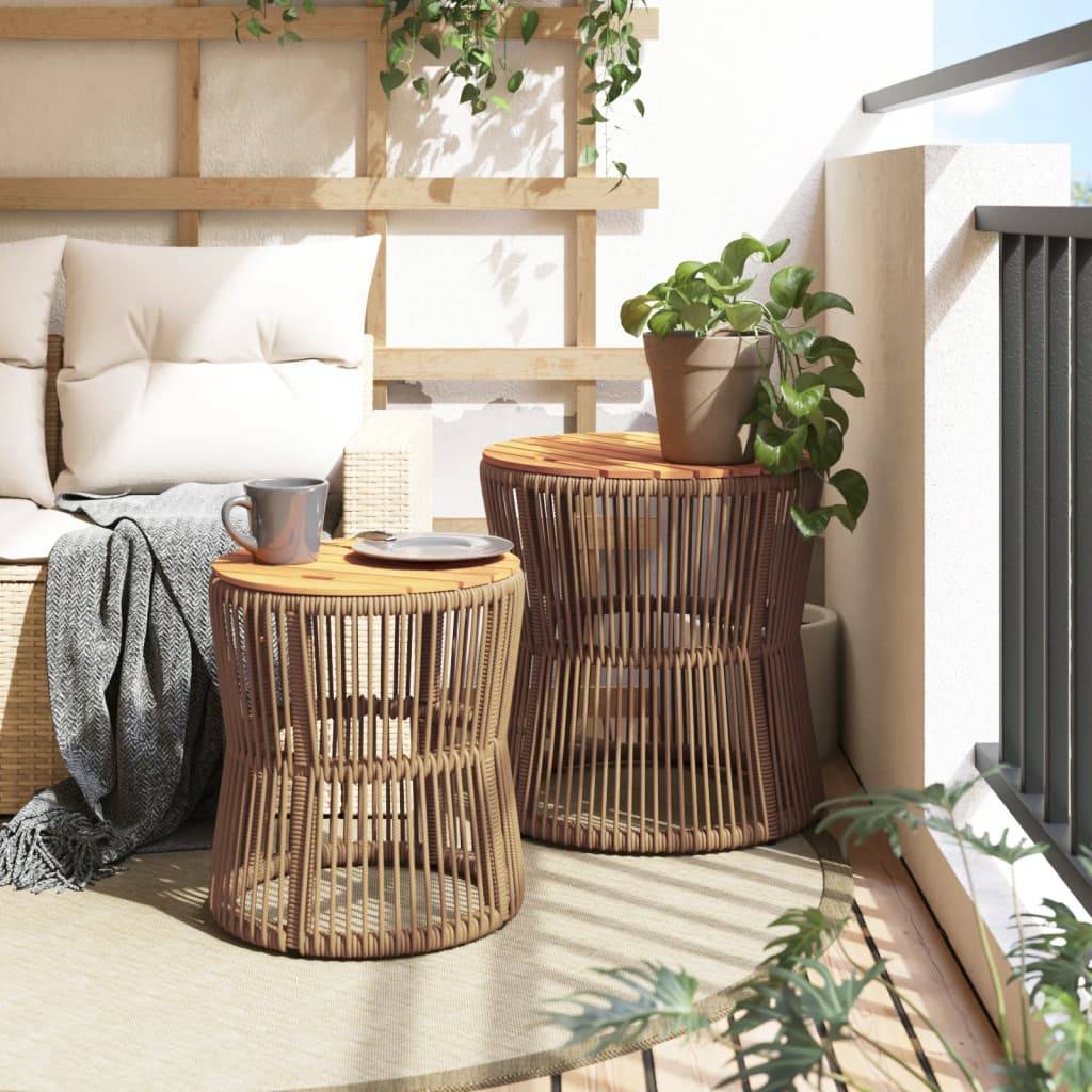 vidaXL Garten-Beistelltische 2 Stk. mit Holzplatte Beige Poly Rattan
