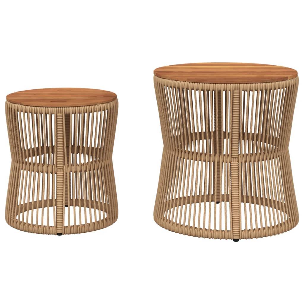 vidaXL Garten-Beistelltische 2 Stk. mit Holzplatte Beige Poly Rattan