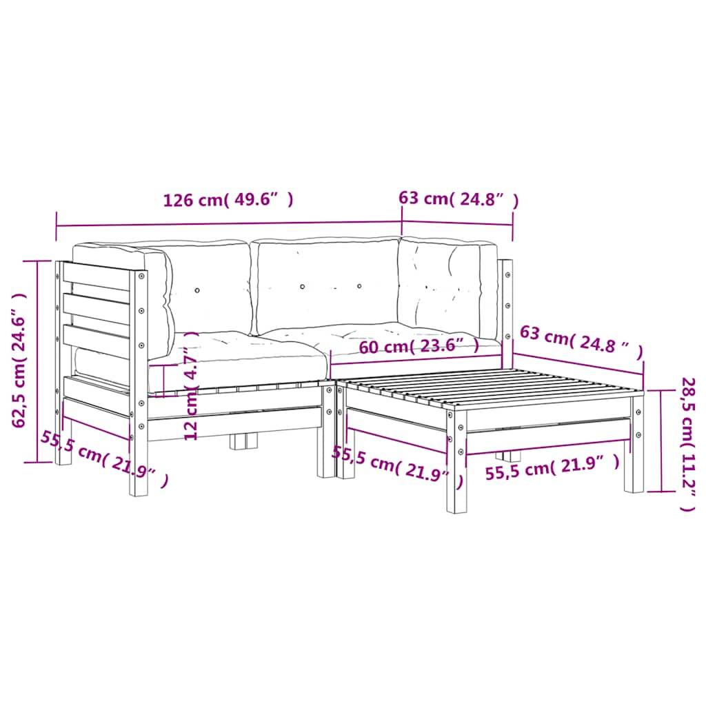 vidaXL Gartensofa mit Kissen und Hocker 2-Sitzer