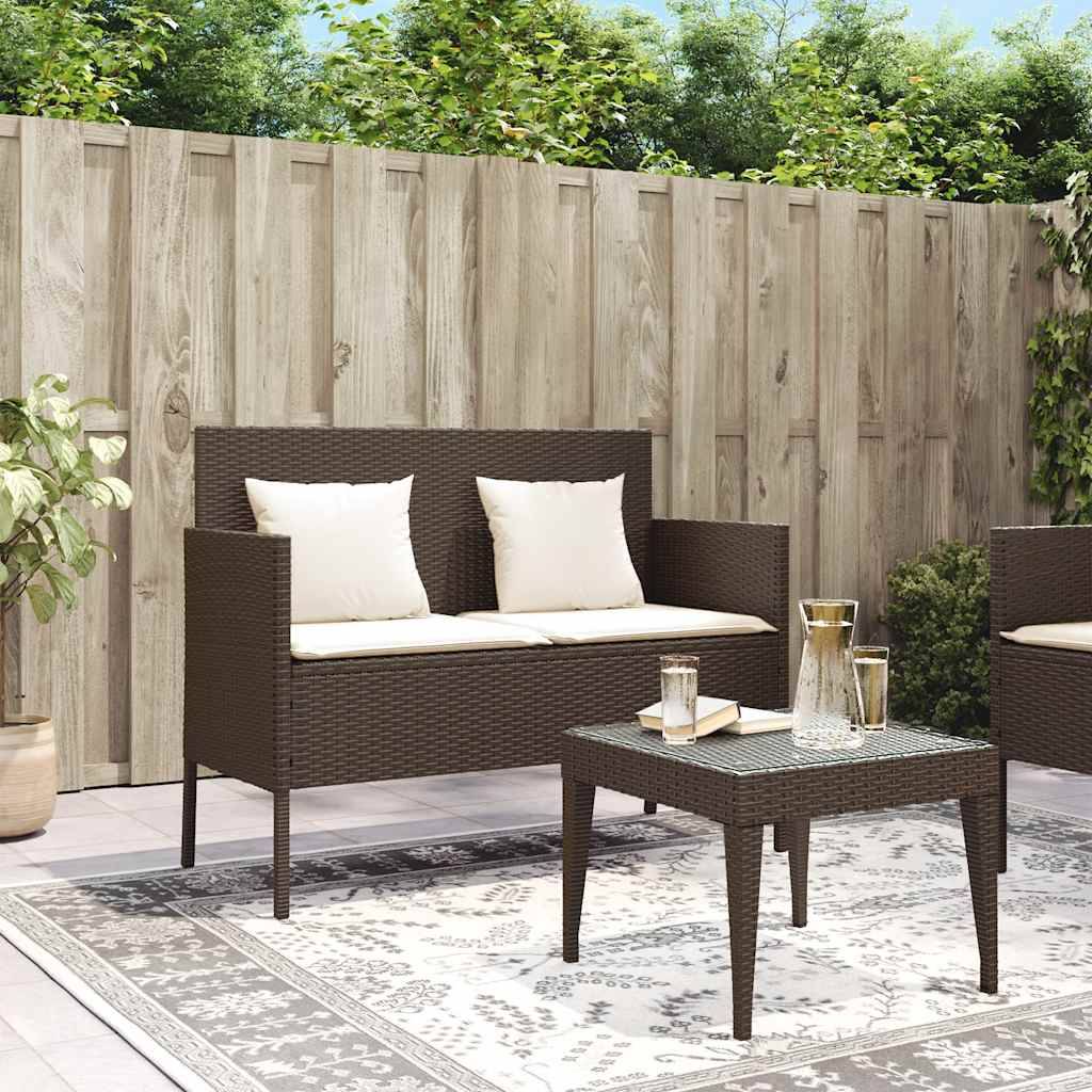 vidaXL Gartenbank mit Kissen Braun Poly Rattan