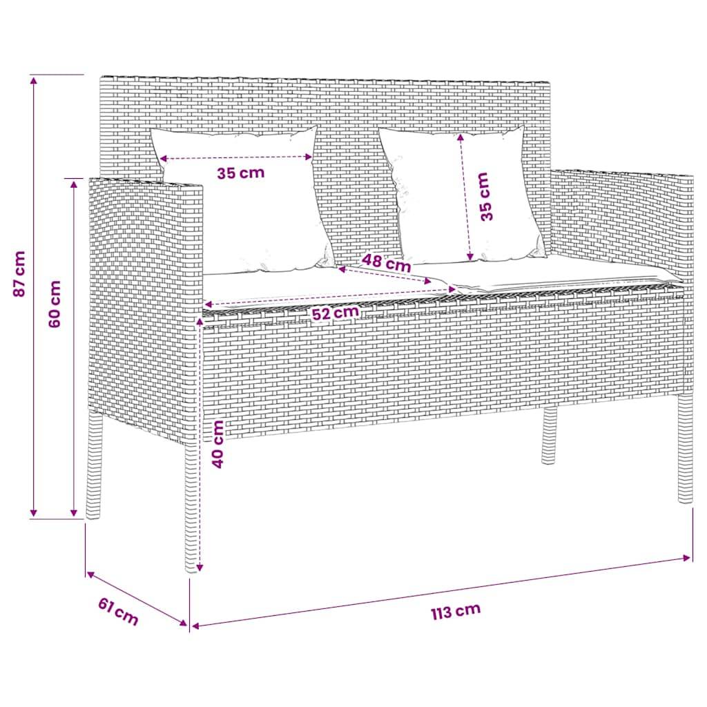 vidaXL Gartenbank mit Kissen Braun Poly Rattan