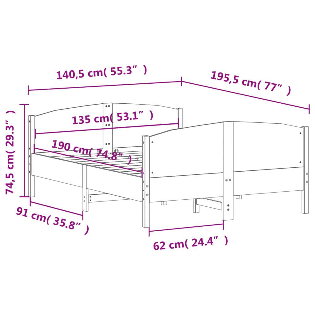 vidaXL Massivholzbett ohne Matratze Weiß 135x190 cm Kiefernholz
