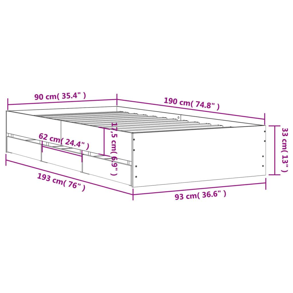 vidaXL Bettgestell mit Schubladen Räuchereiche 90x190 cm Holzwerkstoff