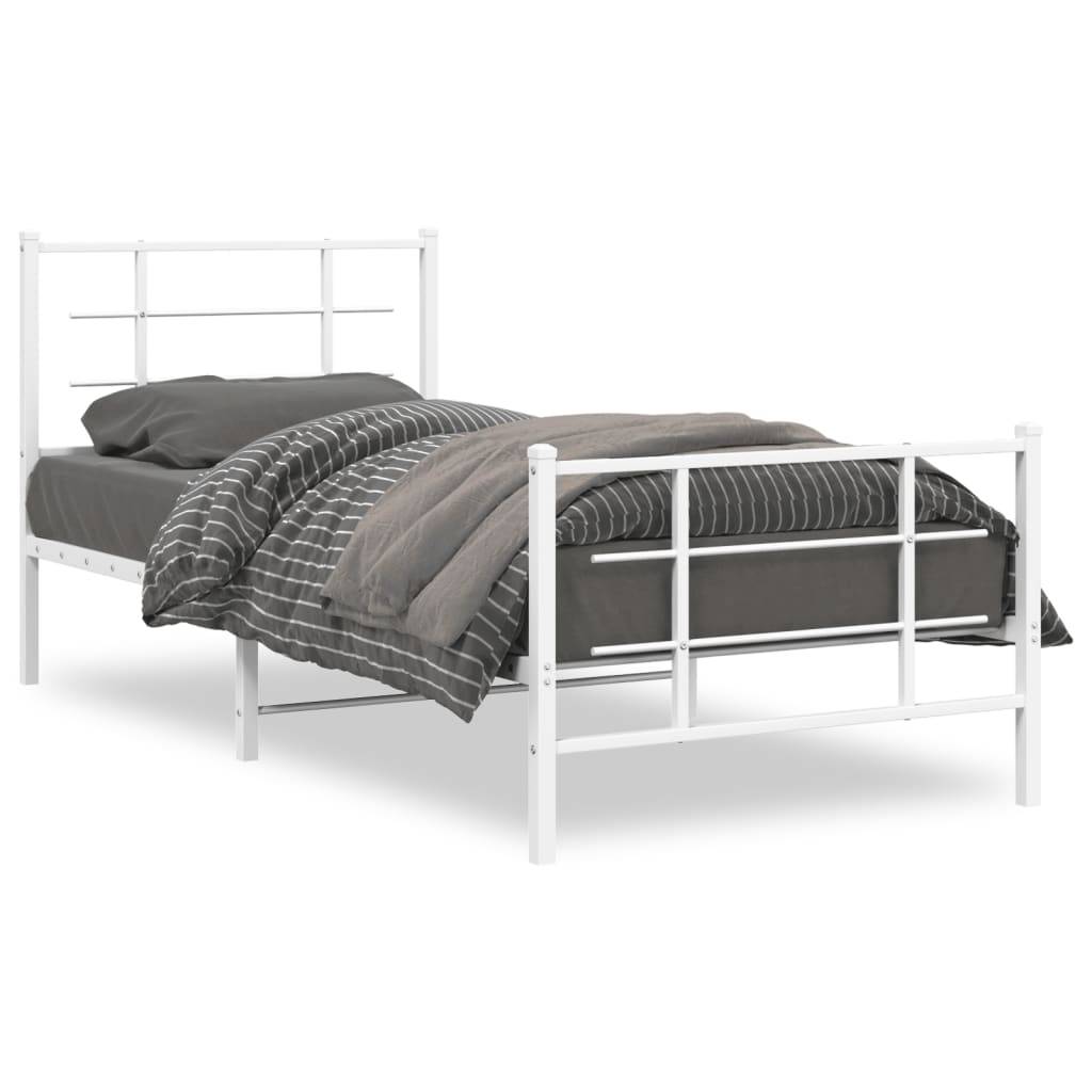 vidaXL Bettgestell mit Kopf- und Fußteil Metall Weiß 90x190 cm
