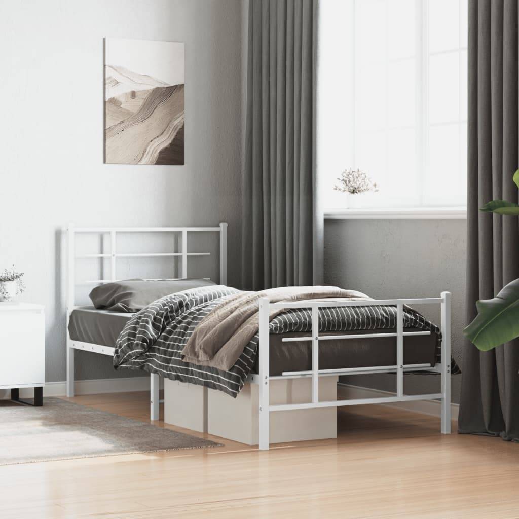 vidaXL Bettgestell mit Kopf- und Fußteil Metall Weiß 90x190 cm