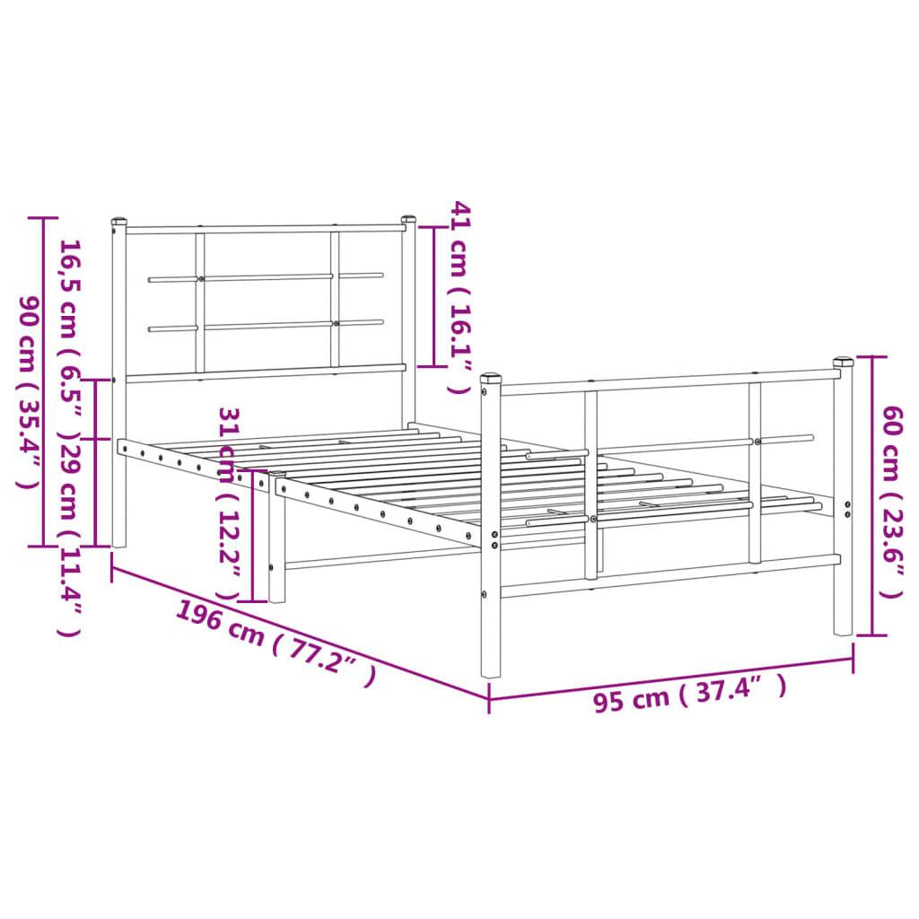 vidaXL Bettgestell mit Kopf- und Fußteil Metall Weiß 90x190 cm