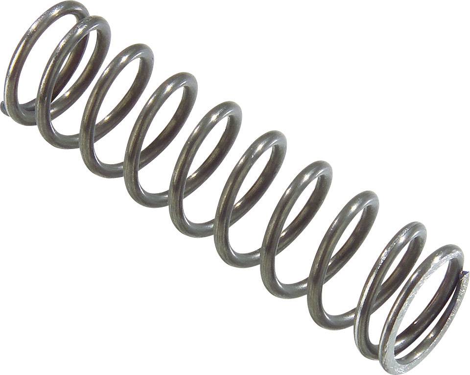 Metallische Spiralfeder, die schräg von rechts unten nach links oben verläuft.