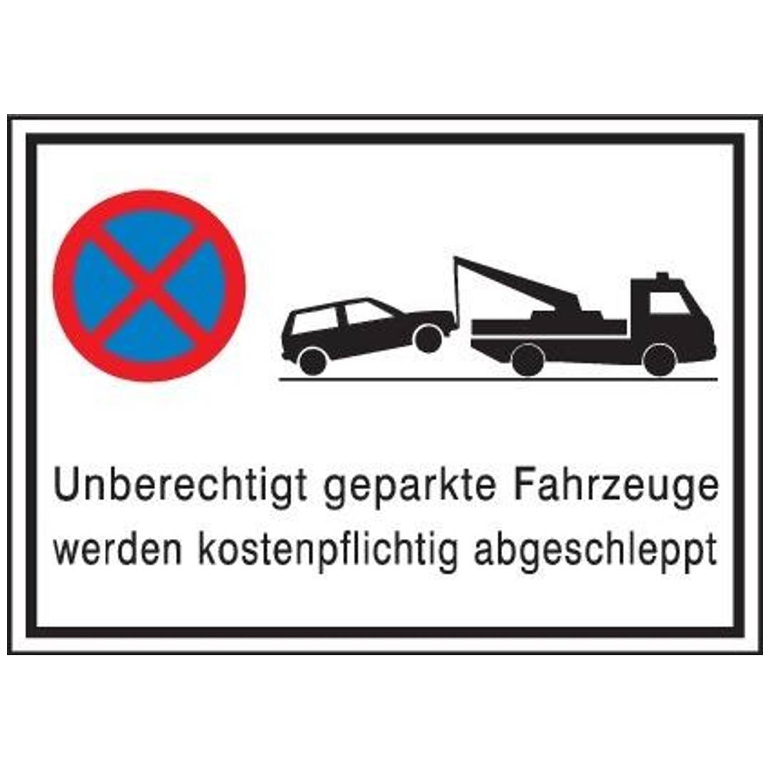 SafetyMarking Parkverbotsschild Alu B600xH400 mm, Unberechtigt geparkte Fahrzeuge w. abgeschleppt