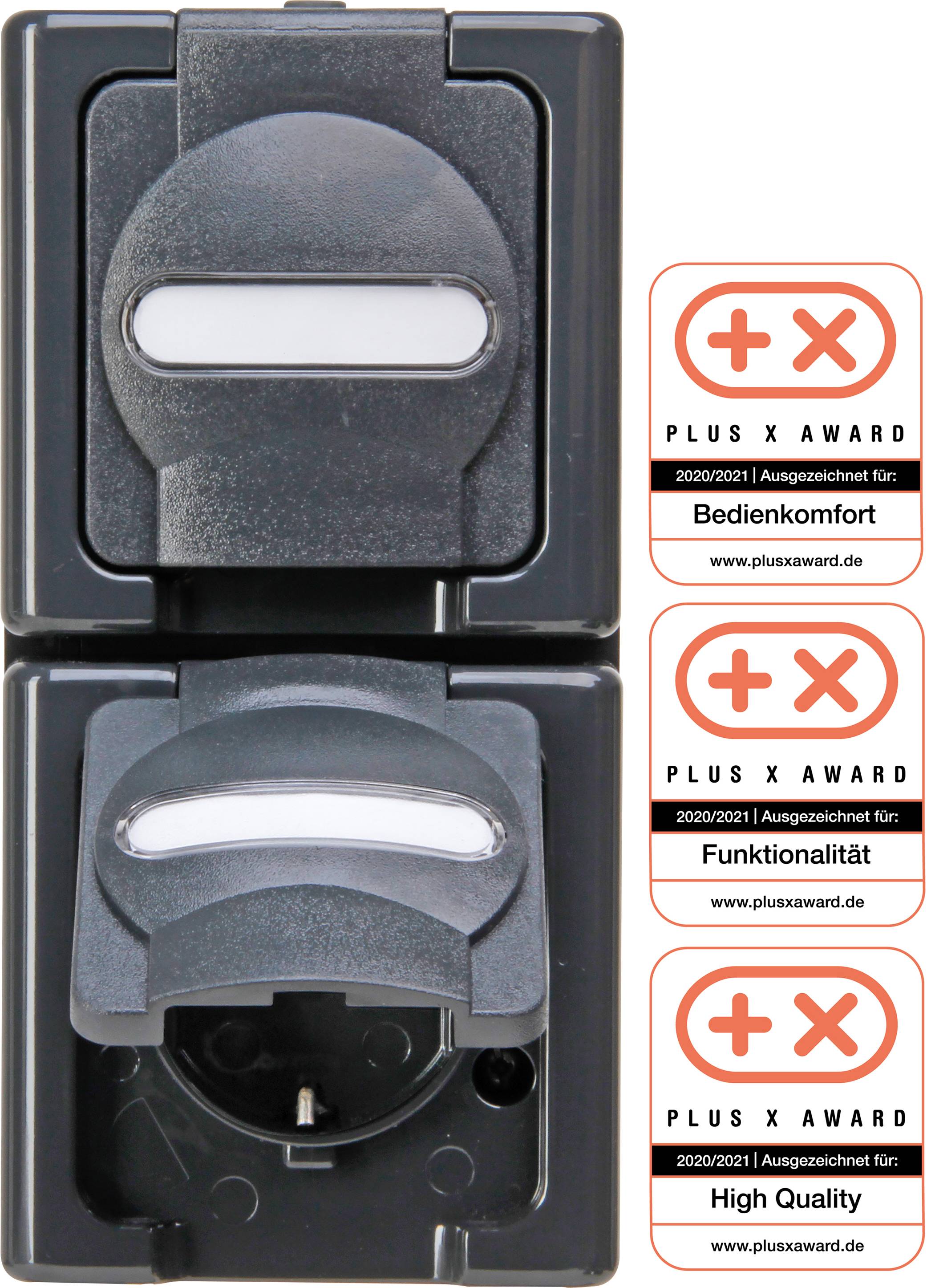 Heinrich Kopp Steckdose 2f anth glz BlueElectric AP horiz Klappd IP44 Komplettge