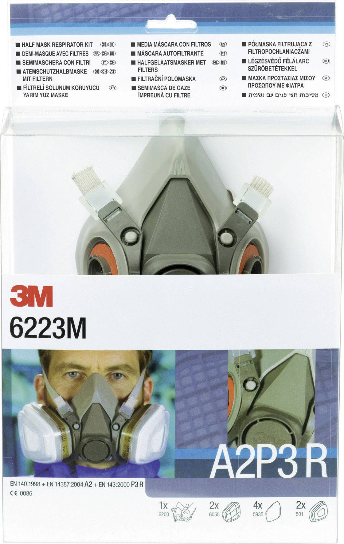 3M 622Atemschutz Halbmasken-Set A2P3 R Größe: Uni EN 140, EN 14387, EN 143 DIN 140, DIN 14387, DIN 143