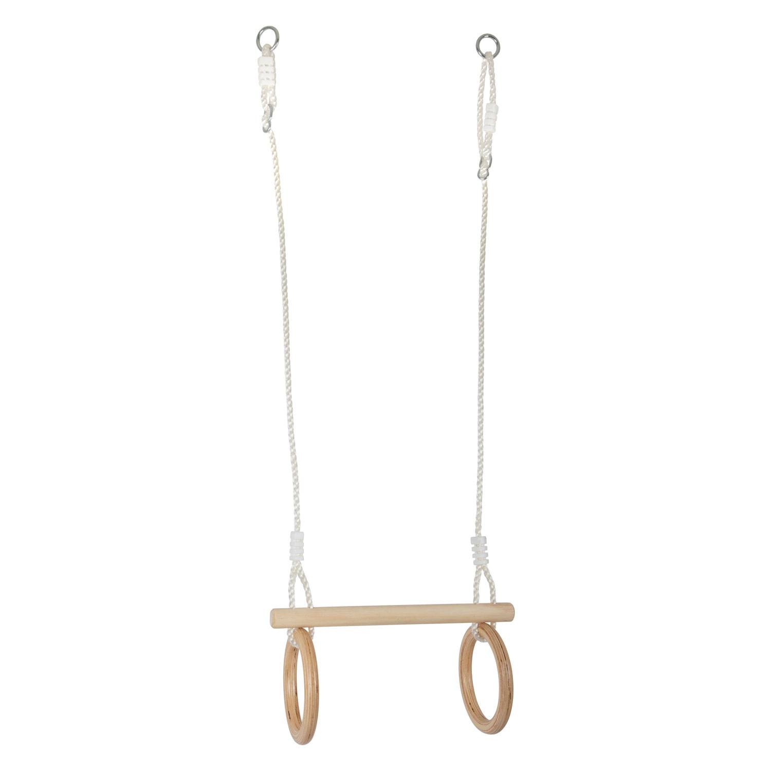 Kleines Fuß -Holz -Trapez mit Gymnastikringen, 100 cm