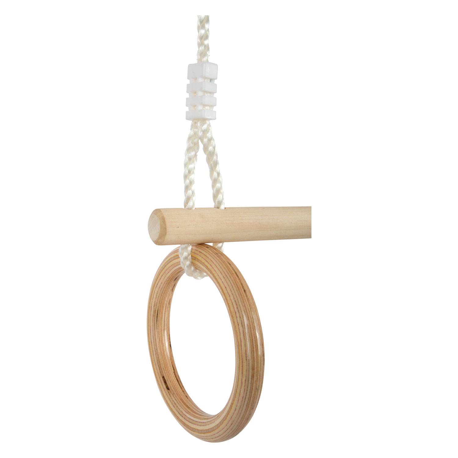 Kleines Fuß -Holz -Trapez mit Gymnastikringen, 100 cm