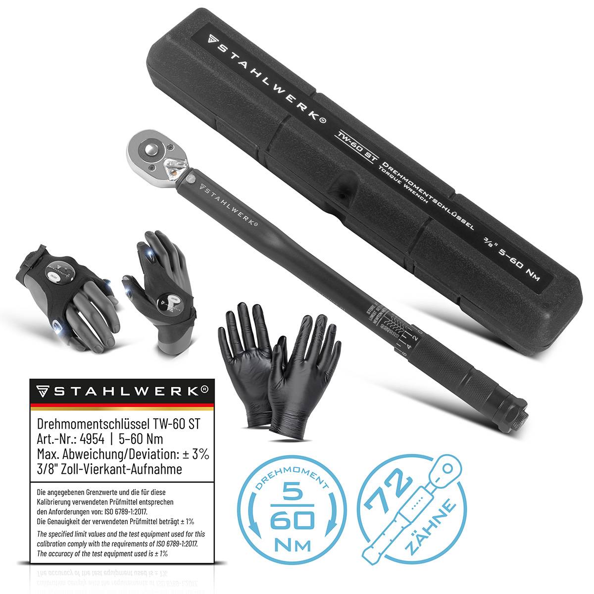 STAHLWERK Drehmomentschlüssel TW-60 ST 5-60 Nm 3/8“ Zoll mit Mikrometerskala