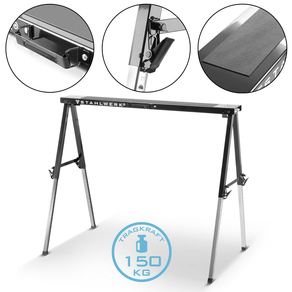 STAHLWERK Sägebock 150 kg höhenverstellbar 645 - 910 mm Arbeitsbock Klappbock