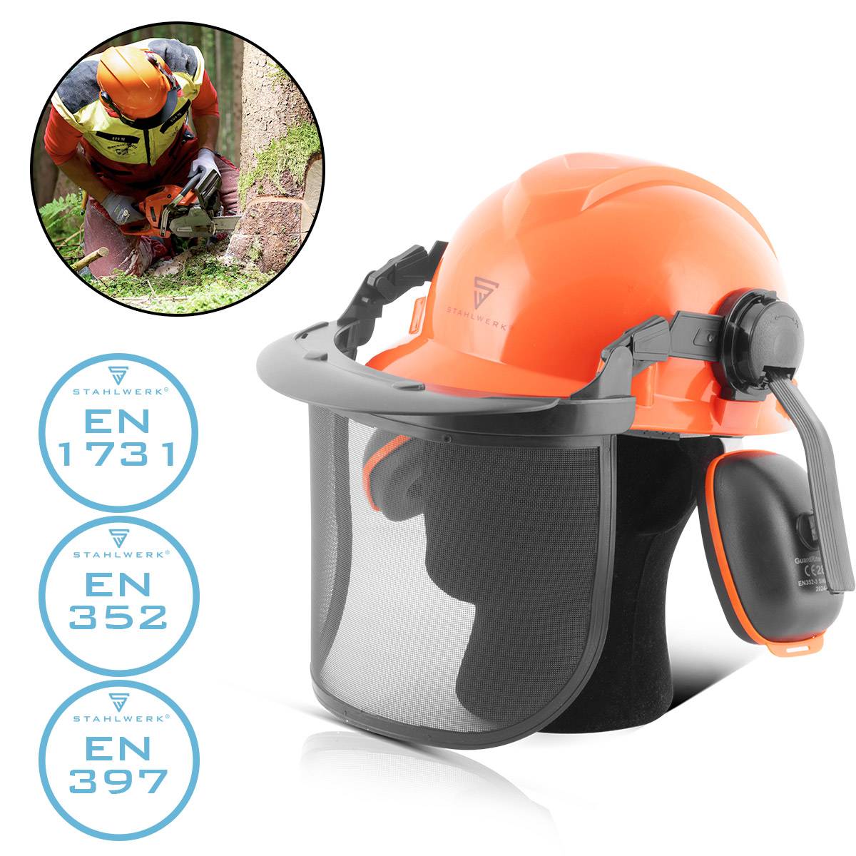 STAHLWERK Forsthelm FH-100 ST mit Visier und Gehörschutz EN397 EN352 EN1731