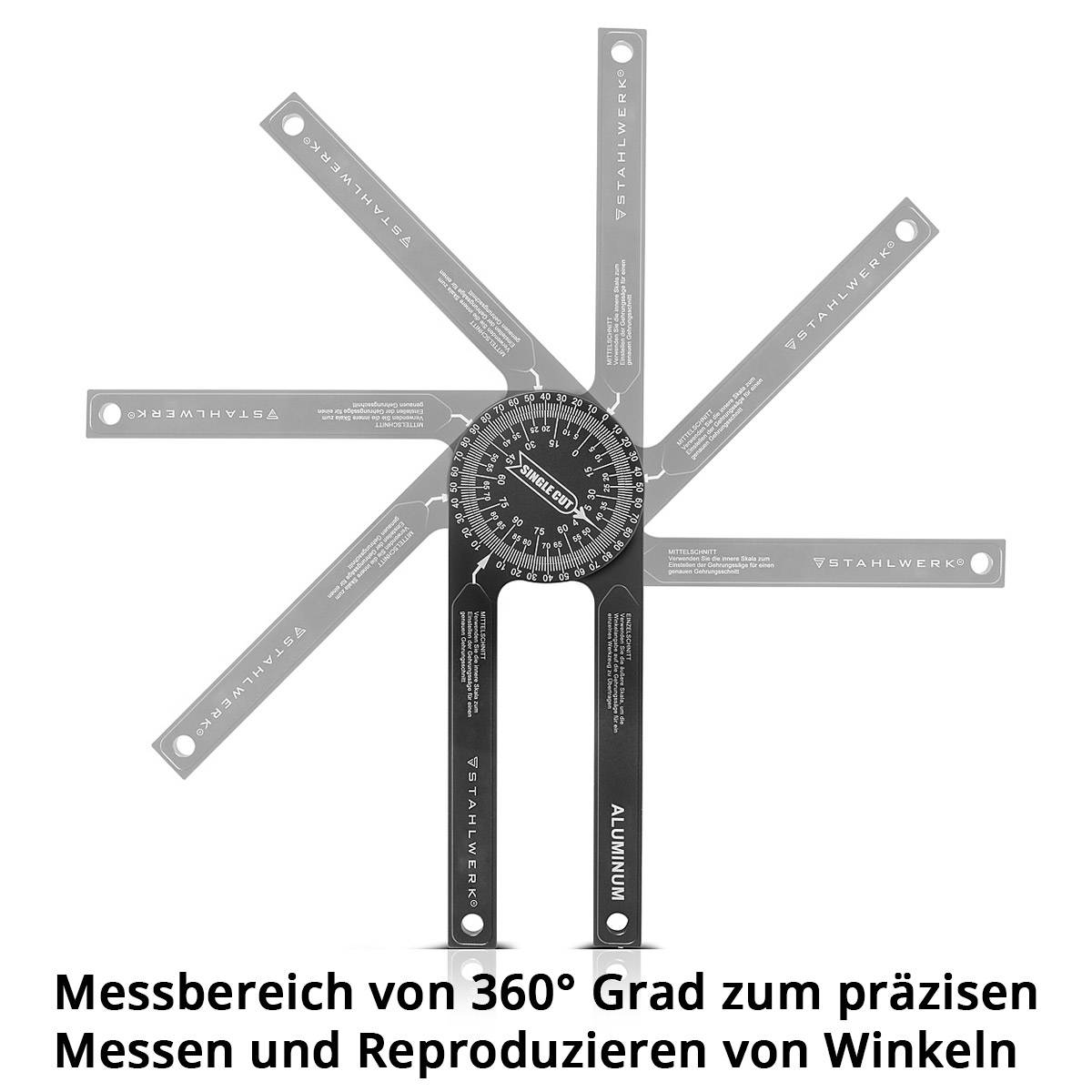 STAHLWERK Winkelmesser 360° Grad Aluminium Gehrungswinkelmesser