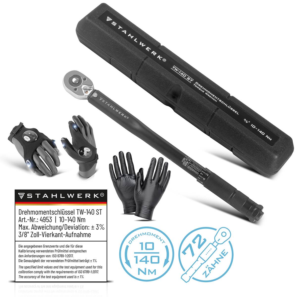 STAHLWERK Drehmomentschlüssel TW-140 ST 10-140 Nm 3/8“ Zoll Umschaltknarre