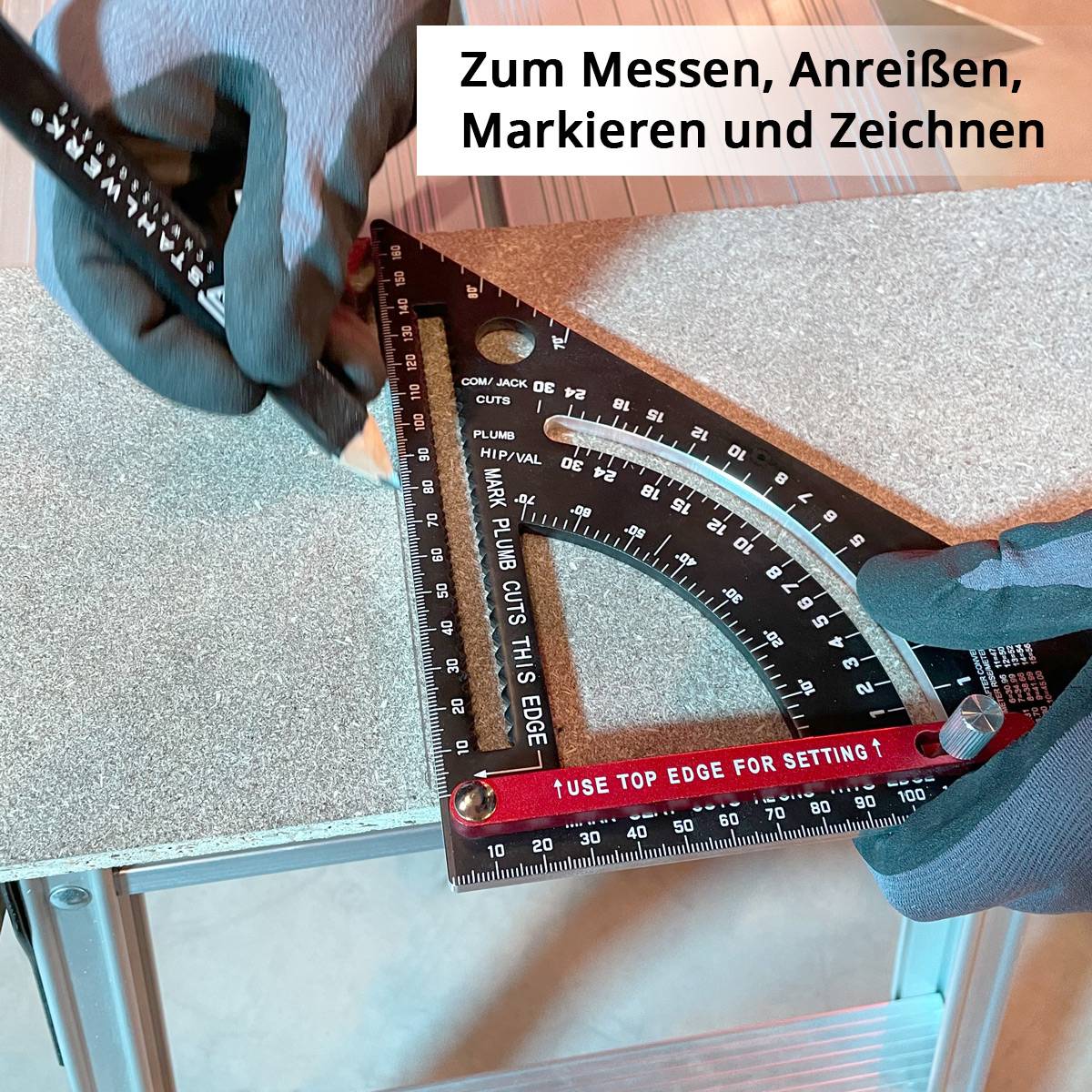 STAHLWERK Winkeldreieck mit Anschlag metrischer Aluminium-Winkelmesser