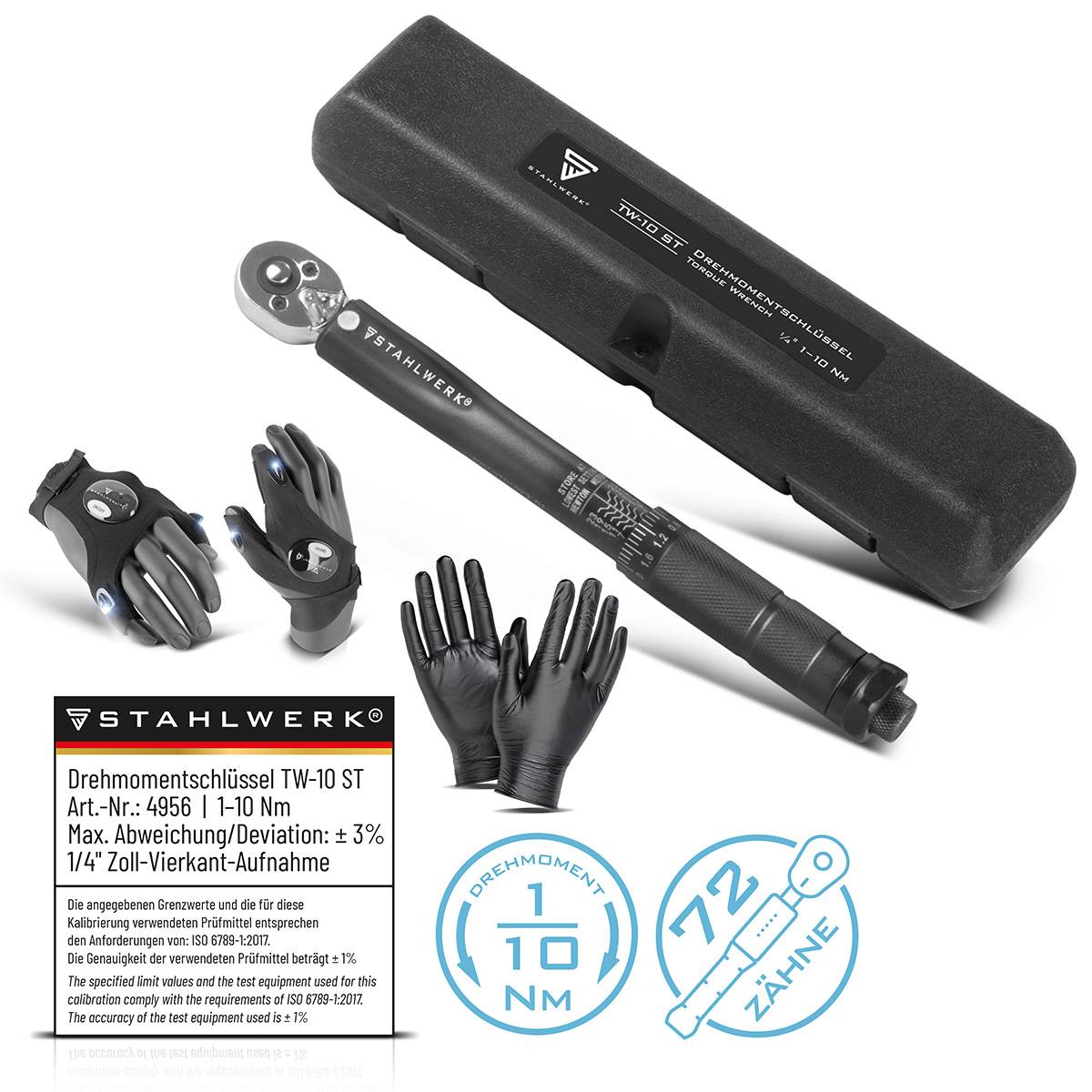 STAHLWERK Drehmomentschlüssel TW-10 ST 1-10 Nm 1/4“ Zoll mit Mikrometerskala