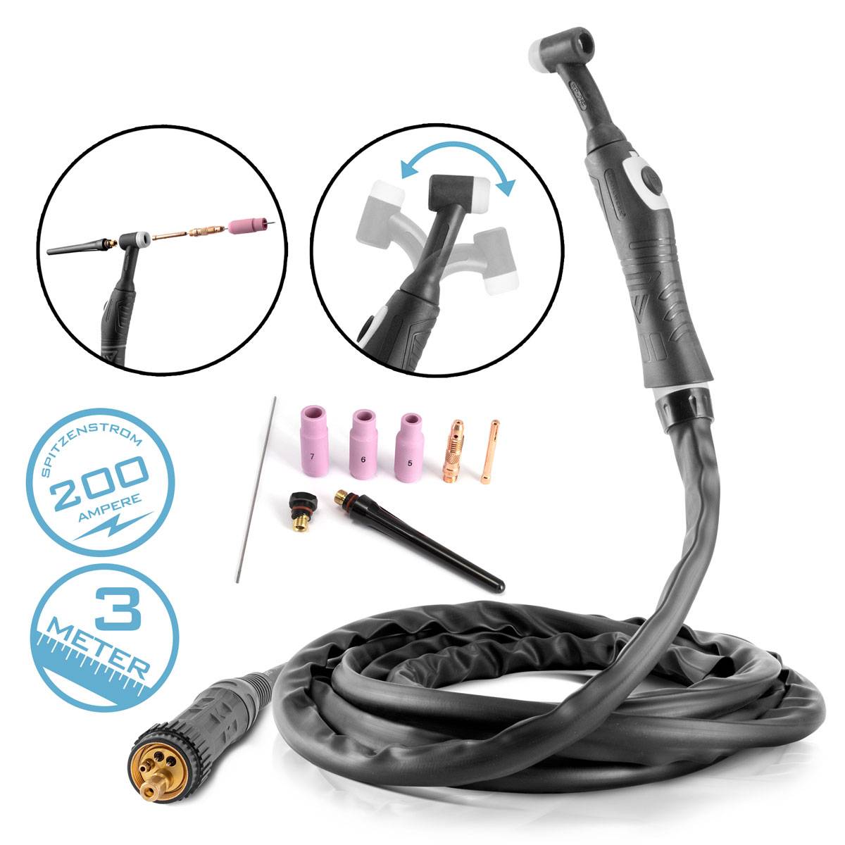 STAHLWERK Schweißbrenner WIG WP26F mit 3m Schlauchpaket und Eurozentralanschluss