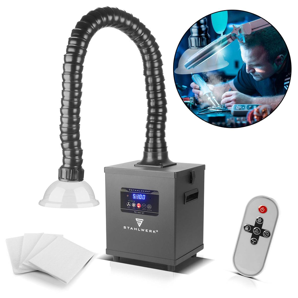 STAHLWERK Rauchabsaugung FE-150 ST mit 3-fach-Filter und 150 W Absauganlage
