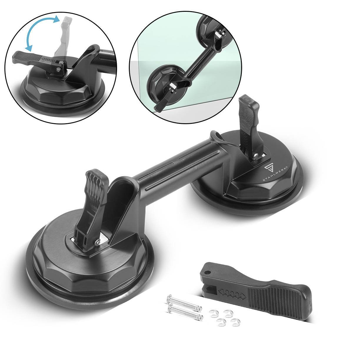 STAHLWERK Doppel-Saugheber mit 135 kg Tragkraft und 2 x 12,5 cm | 5“ Durchmesser