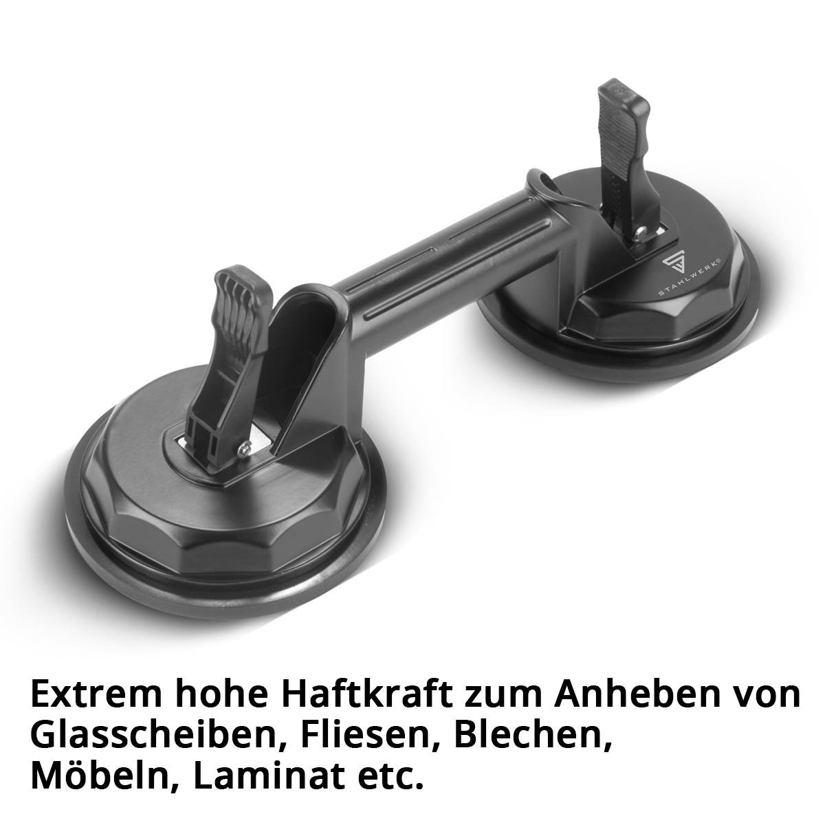 STAHLWERK Doppel-Saugheber mit 135 kg Tragkraft und 2 x 12,5 cm | 5“ Durchmesser