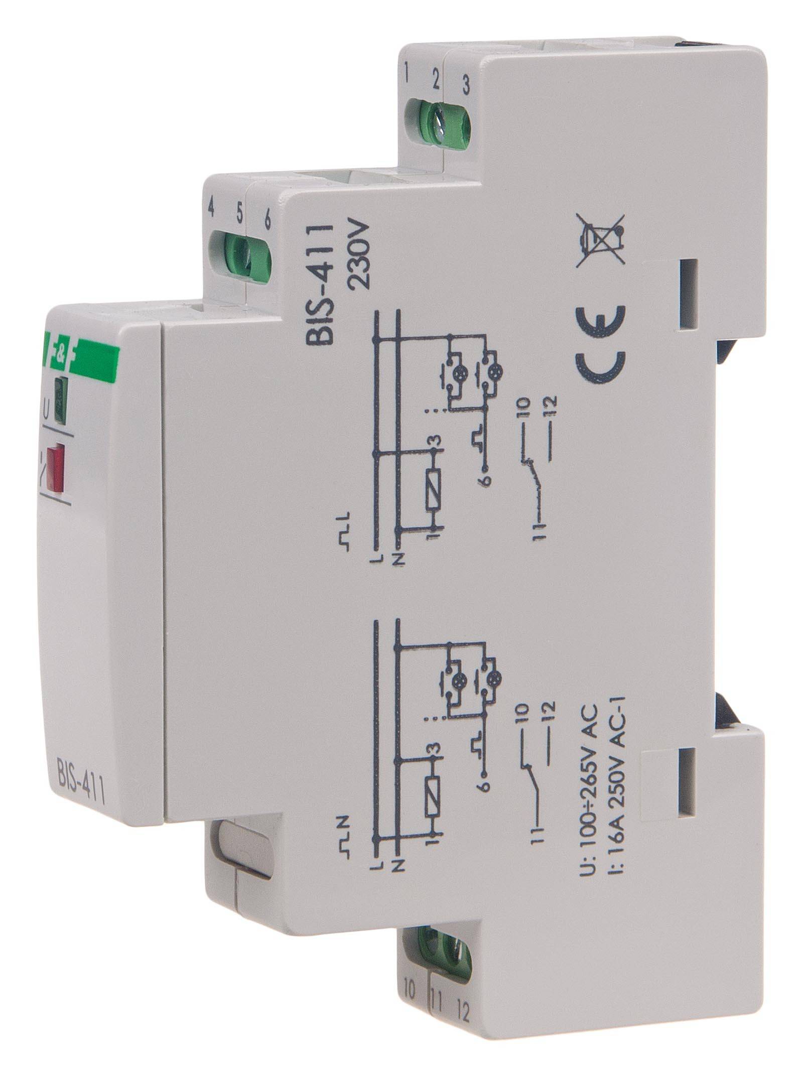 F&F BIS-411 Stromstoßrelais 165V bis 265V AC 16A 1Wechsler Hutschiene