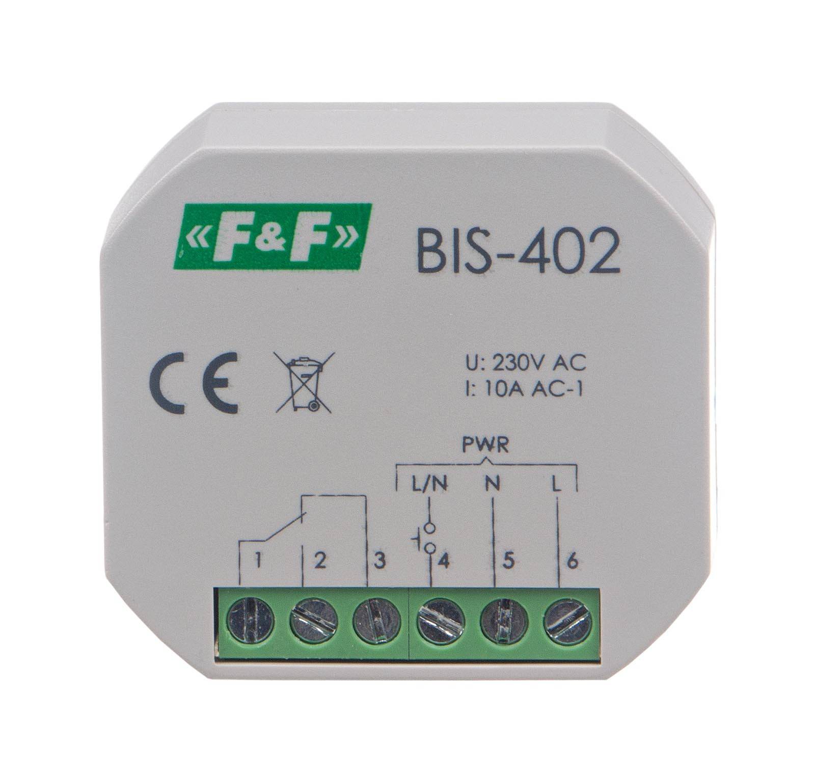 F&F BIS-402 Stromstoßrelais 165V bis 265V AC 10A Unterputzdose 1Wechsler