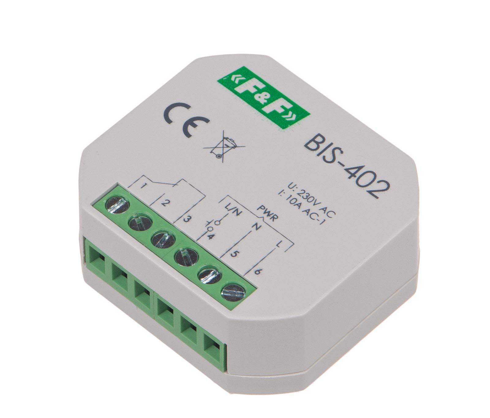 F&F BIS-402 Stromstoßrelais 165V bis 265V AC 10A Unterputzdose 1Wechsler