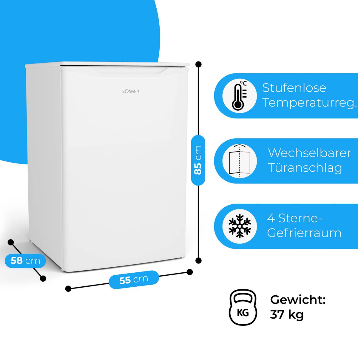 Bomann Stand-Gefrierschrank GS 7253 weiß 55cm C 87L