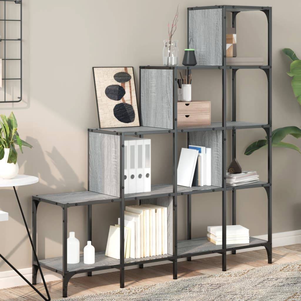 vidaXL Bücherregal Grau Sonoma 122x30x132 cm Holzwerkstoff und Metall