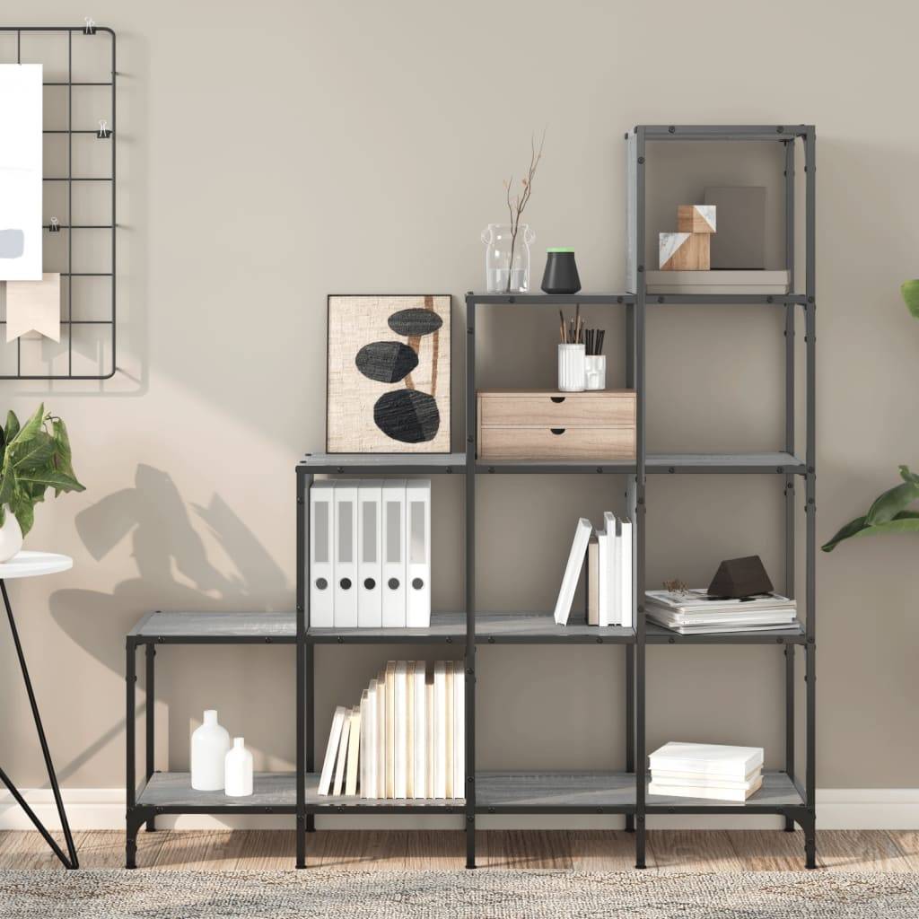 vidaXL Bücherregal Grau Sonoma 122x30x132 cm Holzwerkstoff und Metall