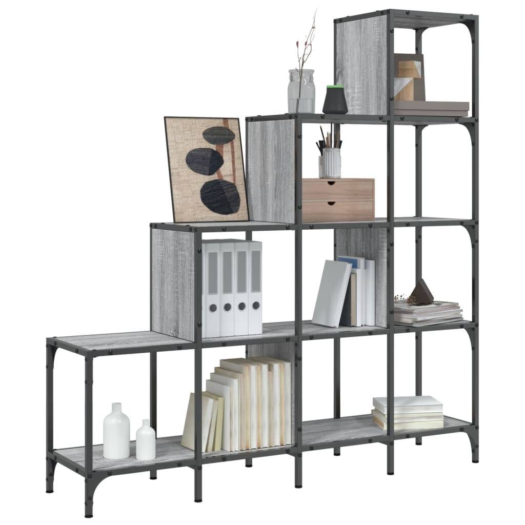 vidaXL Bücherregal Grau Sonoma 122x30x132 cm Holzwerkstoff und Metall